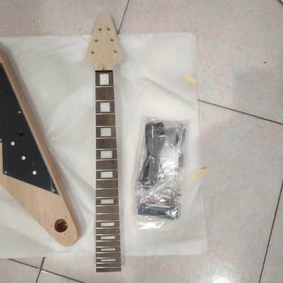Unfinished Flying V Style Guitar Mahogany Wood Body, Rosewood Fingerboard Neck DIY Project Kit image 5