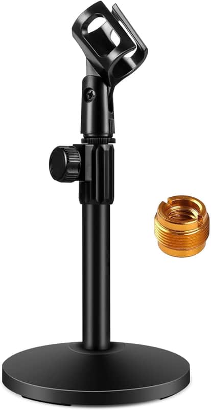 Desktop Microphone Stand, Upgraded Adjustable Table Mic Stand with Mic Clip and 5/8" Male to 3/8" Female Screw for Blue Yeti Snowball Spark & Other Microphone image 1