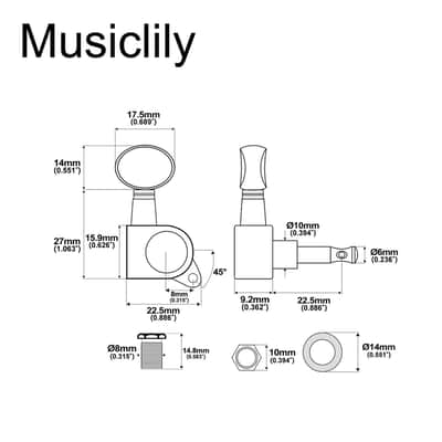 R15J 6-in-line 15:1 Ratio Full Sealed Machine Heads Tuners Tuning Pegs Keys with Vintage Oval Button for Strat Tele Style Electric Guitar, Nickel image 2