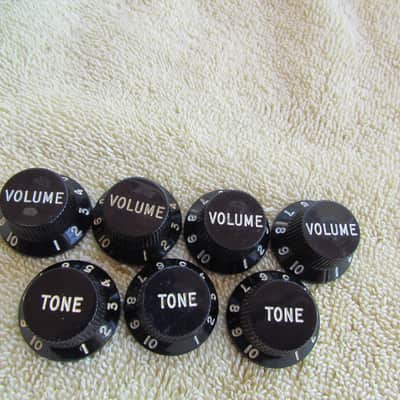 Fender Stratocaster 3 Spoke Knobs Lot Of 7 Volume & Tone Knobs 3 Spoke Black Stratocaster Knobs image 1