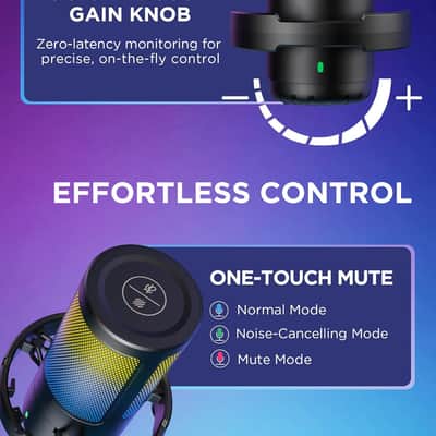 Gaming Usb Microphone, Noise Cancellation Condenser Mic With Mute, Gain, Rgb Indicator, Boom Arm Stand For Streaming, Podcast, Twitch, Youtube, Discord, Pc, Computer, Ps4, Ps5, Mac, Black image 6