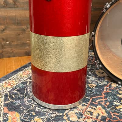 1968 Ludwig Red / Silver Sparkle Tri-Band Drum Set w/ Matching Canister Throne 22/13/13/16 image 12
