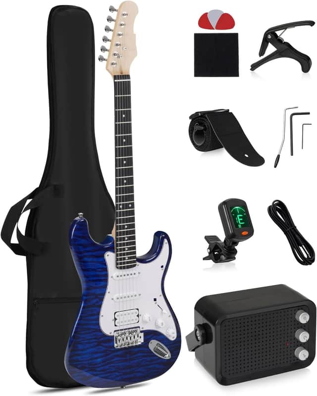 Electric Guitar Kit HSS Pickup, Versatile 5-Way Switch for Clean to High-Gain Tone Full-Size Guitar for Starter & Intermediate Player Gig Bag Tuner Blue Burst image 1