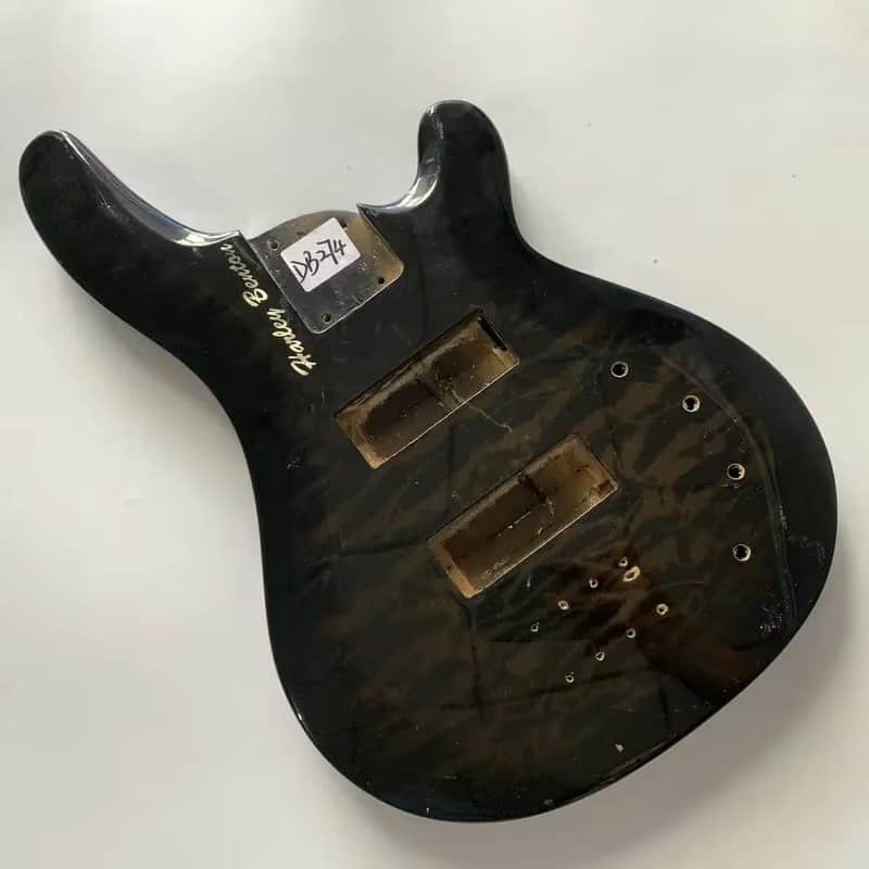 Black Harley Benton 4 String Electric Bass Body with Quilted Maple Top image 1