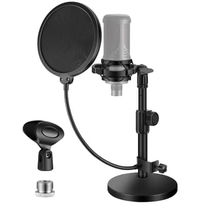 Mic Stand Desk, Adjustable Desktop Microphone Stand Table with Shock Mount Mic Clip Pop Filter 3/8" to 5/8" Adapter for Blue Yeti Hyper X QuadCast S AT2020 Fifine K669B Shure SM58 SM48 PGA48