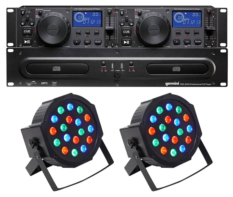 Gemini CDX-2250i DJ Dual Two Deck CD/MP3 Media Player+(2) Par Wash Up-Lights image 1