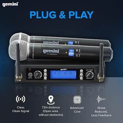 Gemini Sound Pro Dual Wireless Microphone System, Professional Handheld Long Range (150 Ft) Mic Set for DJ, Church, Karaoke, XLR Connector, 2 (UHF-6200M) Microfono image 2