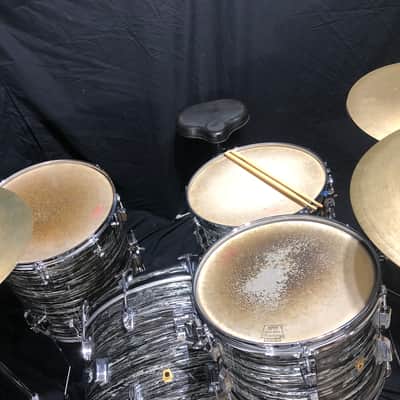 1963 Original Ludwig Black Oyster Pearl Drum Set, Signed Ringo-Beatle Spec Snare! Stage Played Sticks! Complete! Best Ringo Set Ever? image 3