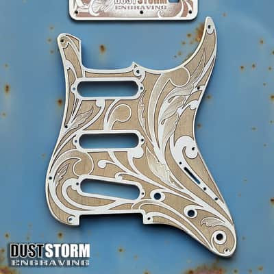 Glossy Black XGP Stratocaster Style Laser Engraved Guitar Body with Cherry Wood Veneer Pickguard and Tremolo Cover HSH, HSS, SSS Setups Available image 3
