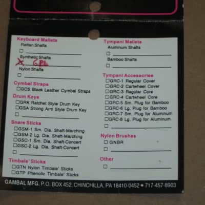 one pair new old stock Gambal GPL(UG13GPLXX) Percussive Keyboard Mallets (for xylophones and glockenspiels), 1 inch Clear (but cloudy) Hard Nylon Ball Heads with Black Synthetic Shafts, with original packaging - from 1990s - early 2000s image 23