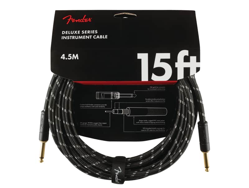 Fender Deluxe Series Black Tweed Instrument Cable, Straight/Straight, 15 Foot image 1