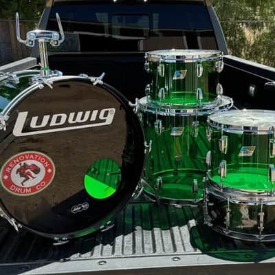 Rikki Rockett's Poison "Crack A Smile", Ludwig Green Vistalite 5-Piece Set 22", 16", 13", 12" with 5.5x14" Zickos Snare image 2
