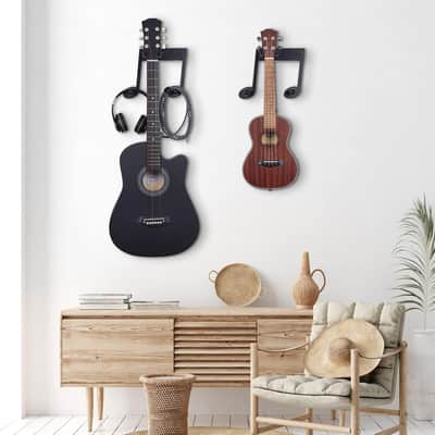 Guitar Wall Mount Hanger,Guitar Hanger Wall Hook Holder Stand with Two Guitar Accessory Hook,Wood Guitar Hanger Wall Mount for Acoustic Electric Guitar Bass Banjo Mandolin Ukulele image 2