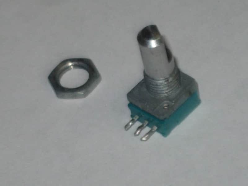 used (is fine / works fine) BOSS / ALPS potentiometer, 50 3A 03 5V, D Shaft, JAPAN, 1990s - 2010s - POT: blue, silver / NUT: gray (NO pedal, NO knob, NO other items) teal, square image 1