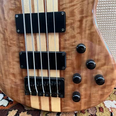 Harley Benton BZ-5000 II NT Natural Thru Neck 5-String Electric Bass Guitar image 4