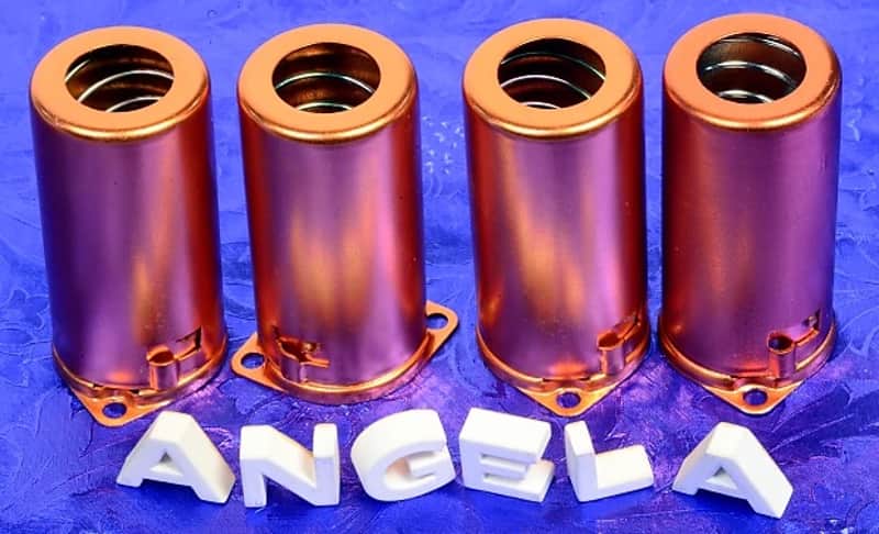 Four 9 Pin Copper Red Aluminum Medium J-Slot/Bayonet Spring Loaded Tube Shield For 12AX7, 12AT7, #9G55RC image 1