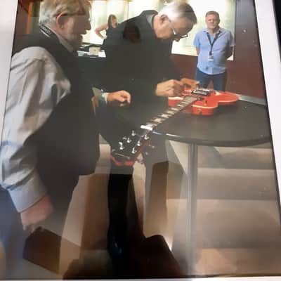 DeArmond M66 Bluesbird Fiesta Red Tommy Emmanuel Sig. w/ gig bag by Guitars For Vets image 11