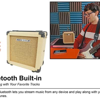 Rockville G-CHARGE 20 BEIGE Rechargeable Guitar Amplifier Spring Reverb+Mic Input image 4