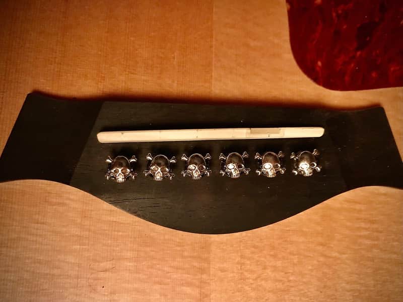 Triple C Woodworking-Got Bridge Pins? Ebony Bridge Pins with Silver Skull and Crossbones Tops image 1