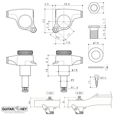 Gotoh SGS510Z-P7 MGT 6 in line Locking Tuners Set 18:1 Gear Ratio - X-GOLD image 6