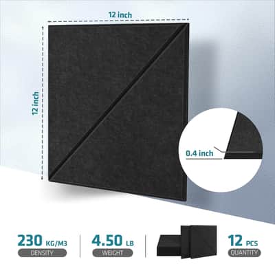 12 Pack Acoustic Panels, 12 X 12 Inches Diagonal Slot Sound Proof Panels, Acoustic Treatment Panels For Home Studio. (Black) image 3