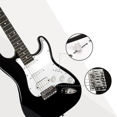Electric Guitar Kit for Beginner 39 Inch Full Size Pick Up Right Handed Starter Solid Body Electric Guitar, with Amplifier, Bag, Capo, Strap, String,Cable, Picks, Black image 3