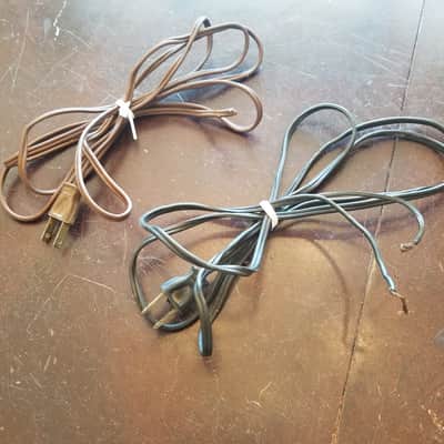 Leviton one (1) 117V Power Cord Electric Cable cut Vintage non-polarized black, brown 1940s-1960s image 2