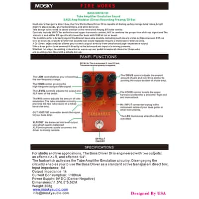 Mosky Audio "FIREWORKS" Bass DRIVE DI FX Pedal Tube Amplifier Emulation Sound Direct Recording Preamp & DI Box True Bypass Fast US Ship image 6