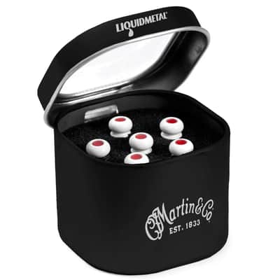6 x LUXE By Martin Liquidmetal Bone Guitar Bridge Pins, Red Inlay - Liquid Metal image 2