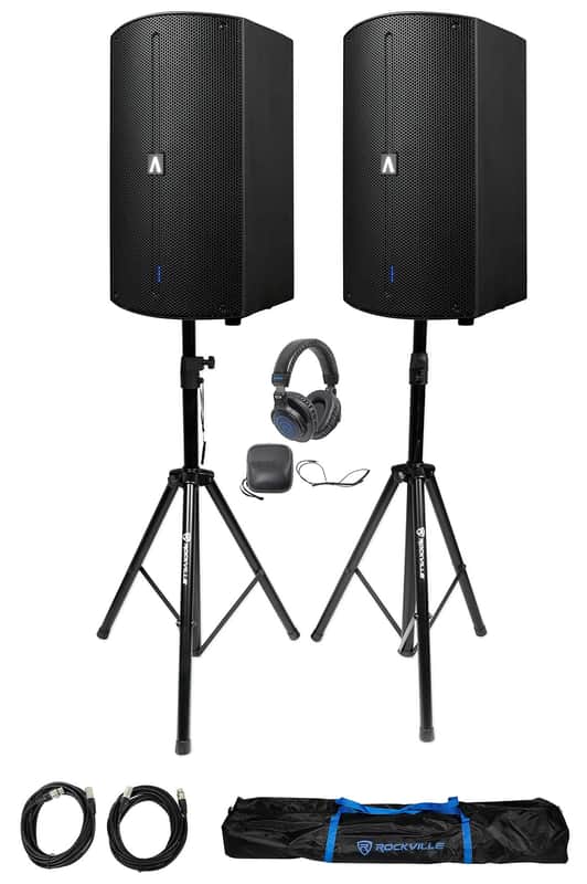 2 Avante Audio A10X 1000 Watt 10" 2-Way Powered DJ PA Speakers+Stands+Headphones image 1