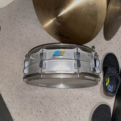 Ludwig No. 404 Acrolite 5x14" 8-Lug Aluminum Snare Drum with Pointed Blue/Olive Badge 1969 - 1979 - Matte Aluminum image 1