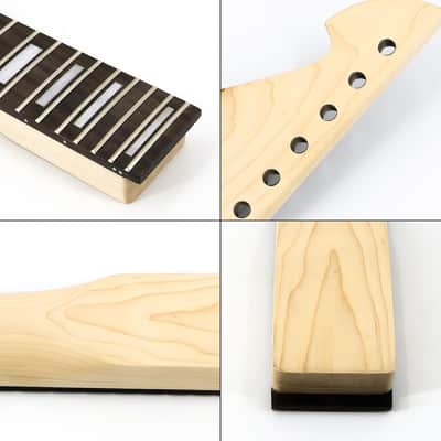 Electric Guitar Neck Replacement 24 Fret 25.5 Inch Maple Rosewood Fingerboard with Trapezoid Inlay Bolt on image 6