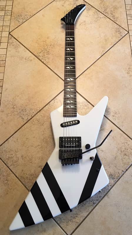 SOLD Gibson Explorer 90 Double w/HSC Matthias Jabs Scorpions Guitar white w/black stripes RARE image 1