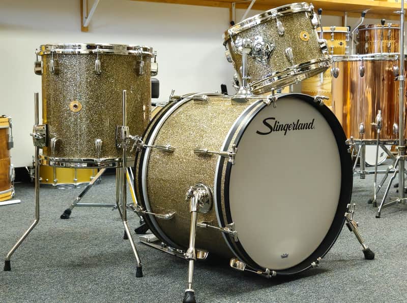Slingerland 12/14/20 Radio King 3-ply Drum Set - Gold Glass Glitter with Repro Set-o-Matic Tom Holder image 1