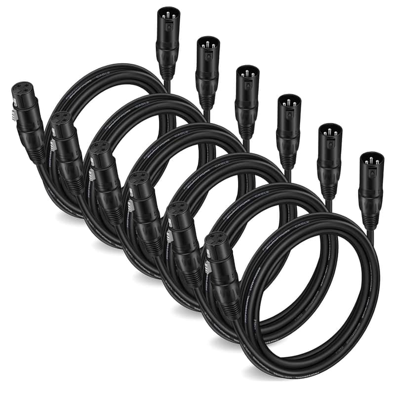 Xlr Cables 10Ft Xlr 10 Feet Microphone Male To Female Mic Cables Cord, Black 6-Pack image 1