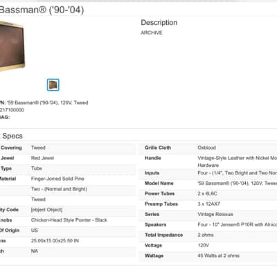 Fender '59 Bassman LTD Reissue 45-Watt 4x10" Guitar Combo 2004 - Present - Lacquered Tweed image 6
