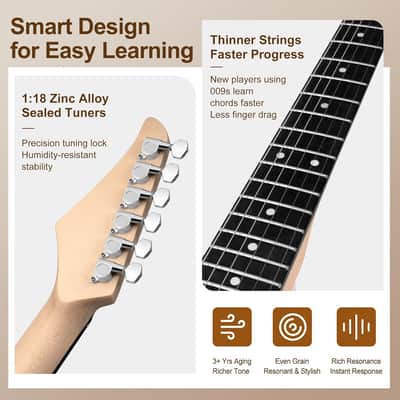 39 Inch Electric Guitar with HSS Pickups & Single-Coil Tremolo System - with 5W Amp, Techwood Fingerboard, C-Shaped Satin Neck, All Accessories Included Gig Bag, Tuner, String, Capo, Strap image 3
