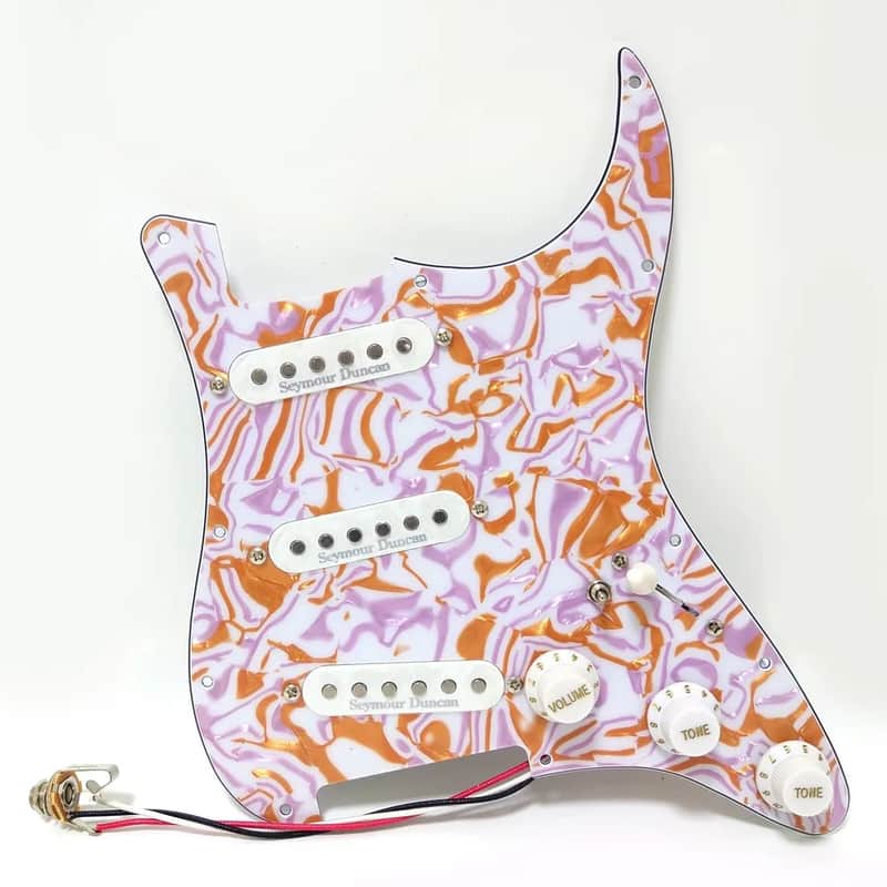Custom SSS Loaded Strat Style Guitar Pickguard with Single Coil Pickups, Marbled Finish image 1