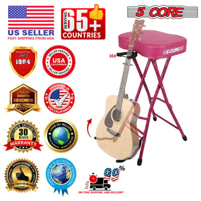 5 Core Guitar Stool 3.15" Padded Chair Foldable Music Seat w Built in Foot Rest Guitar Stand image 11