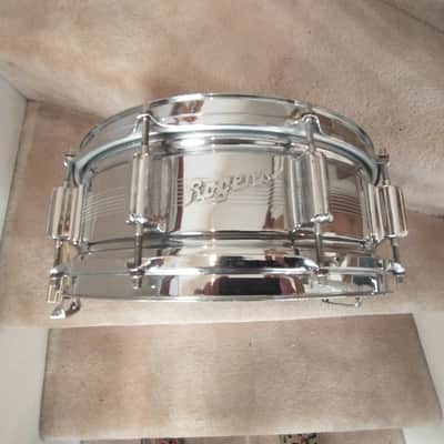 Rogers Vintage 7 line Dynasonic chrome over brass snare drum 1963/64 Cleveland SN 5244! image 7