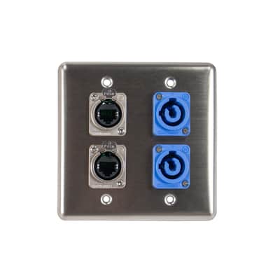OSP Quad Wall Plate 2 RJ45 Tactical Ethernet Pass-through & 2 Powercon A Blue image 1
