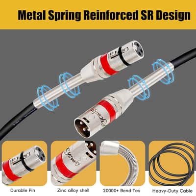 XLR Cables 50FT Long 1 Pack, Heavy Duty Oxygen-Free Copper 3-Pin Balanced Shielded XLR Male to Female Microphone Cable for Recording Studio Speaker, PA Systems, Audio Mixer and More image 2
