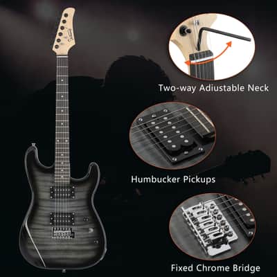 Glarry GST Electric Guitar HH Pickup Tiger Stripe / Black + Amplifier image 8