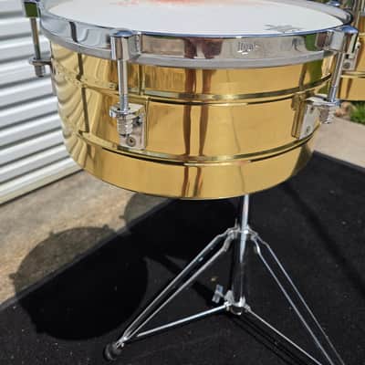 Latin Percussion Tito Puente 14" and 15" Brass Timbale Pair W/ Stand (C020-4) image 9
