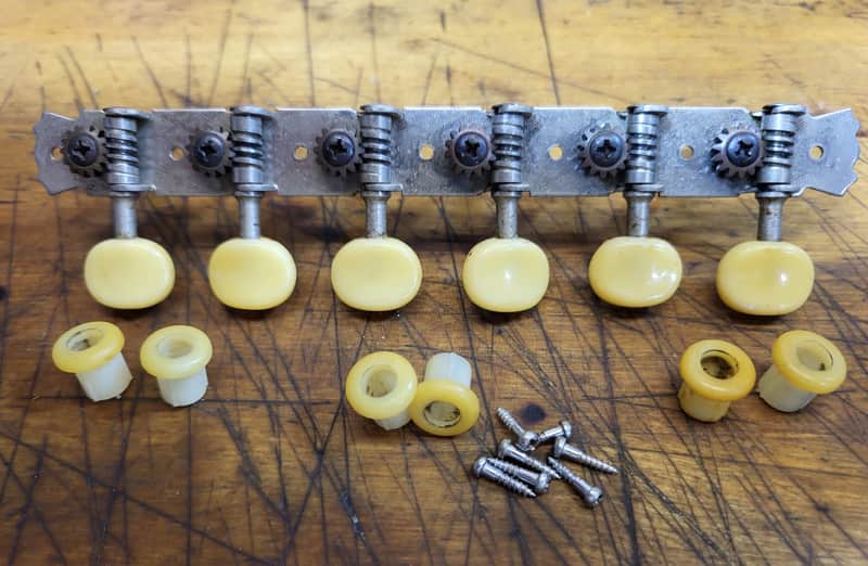 Vintage RARE 1965 Teisco Del Ray Japan 6 on a Plate Electric Guitar Tuners Grommets Installation Screws Luthier Parts image 1