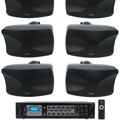 (6) Rockville WET-44 PRO Dual 4" 4-Way Swivel 70V Commercial Speakers in Black+Amp image 1