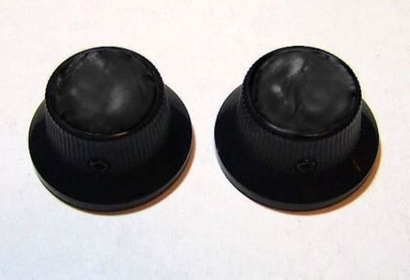 Guitar Parts METAL TOPHAT Skirt KNOBS 1/4inHole - BLACK PEARL TOP - Set of 2 - BLACK image 1
