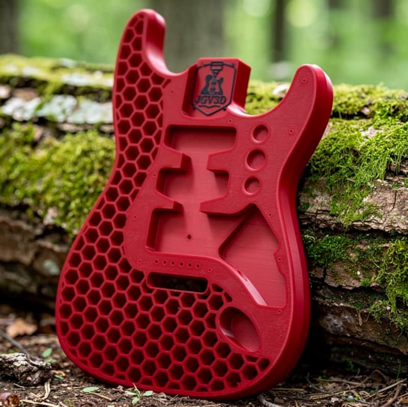 JGV3D | 3D Printed S-Style Guitar Body | One-Piece PLA+ | Fully Routed SSH | Right Handed | Red | Hexagon image 1