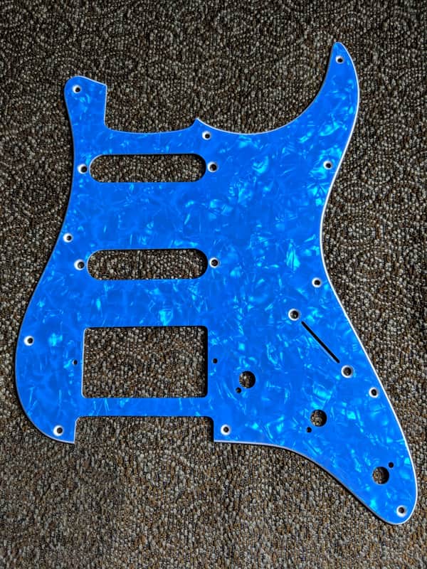 Fender HSS (One Humbucker, Two Single Coils) Pickguard For Strat  Blue Moto (Pearl) image 1