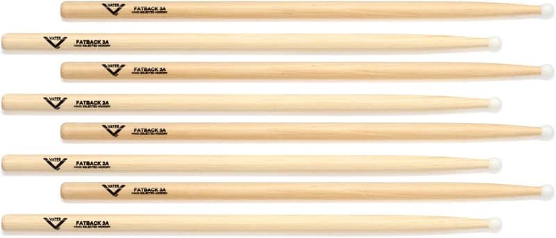Vater Hickory Drumsticks 4-pack - Fatback 3A - Nylon Tip (5-pack) Bundle image 1